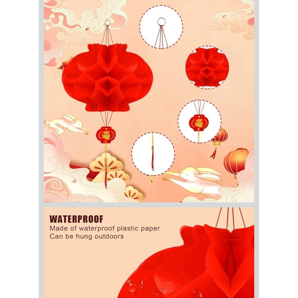 10 Pack Chinese Red Paper Lanterns Hanging Red Paper Chinese New Year Festive - Picture 6 of 7
